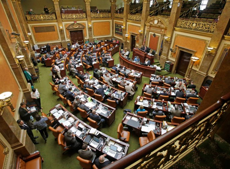 This March 11, 2015, file photo, shows the floor of the House of Representatives, at the Utah State Capitol, in Salt Lake City. (AP Photo/Rick Bowmer, File)