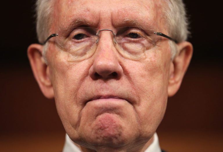 Senate Majority Leader Harry Reid pauses as he speaks during a news conference June 5, 2014 on Capitol Hill in Washington. (Photo by Alex Wong/Getty Images)