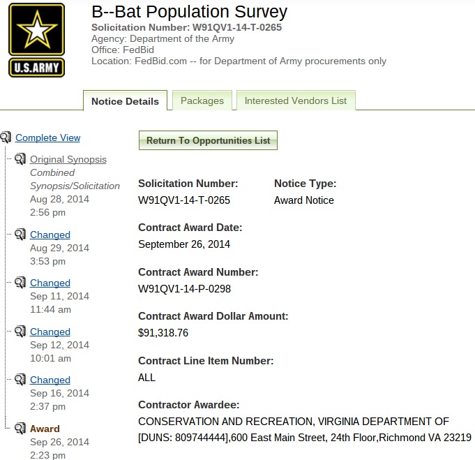 Feds Pay $91K for Bat Population Survey