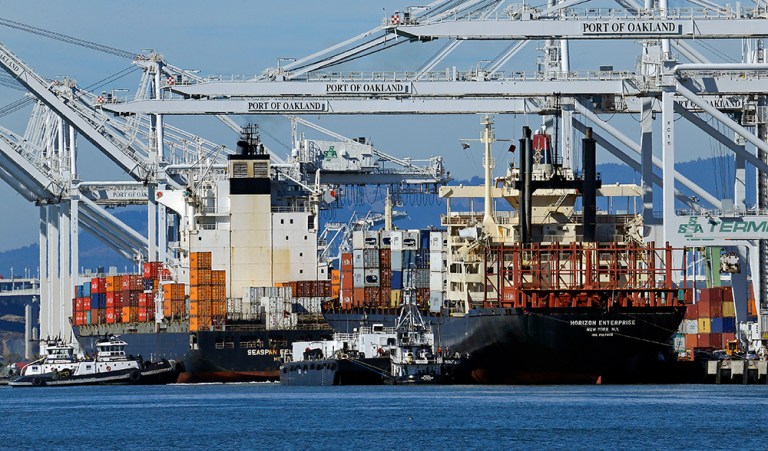 President Trump said Wednesday morning that the large U.S. trade deficit is part of the reason why the U.S. economy grew so slowly last year. (AP Photo/Ben Margot)