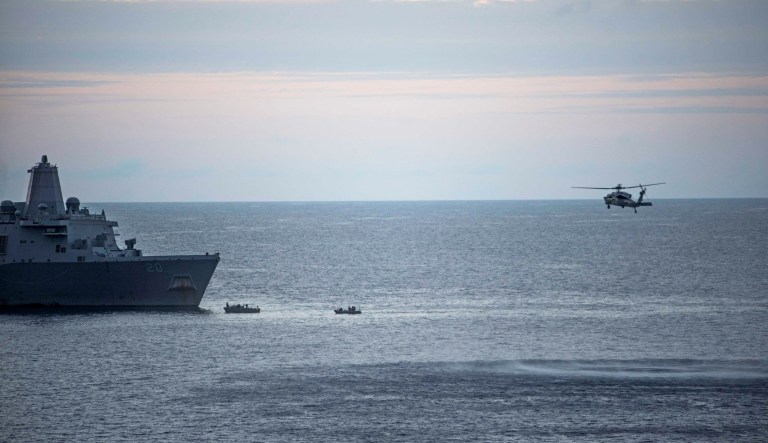 Twenty-three of the 26 personnel on board were rescued after the crash, but three Marines were missing. (Mass Communication Specialist 2nd Class Sarah Villegas/U.S. Navy via AP)
