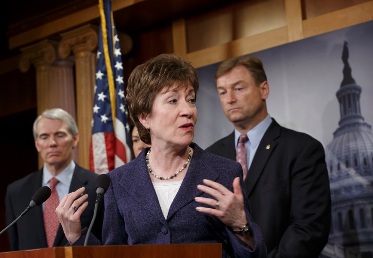 —œI think that he was suggesting that the Second Amendment advocates across the country might be able to come together to pressure the Senate to reject her nominees, should she become president,—&pound; Sen. Susan Collins said of Donald Trump. (AP Photo/J. Scott Applewhite)
