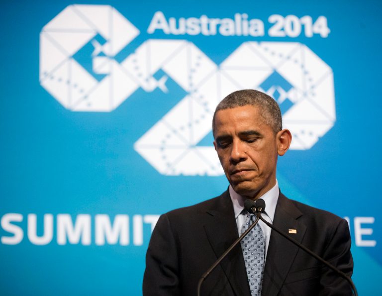 President Obama pauses as he answers questions during his news conference at the G20 Summit in Brisbane, Australia, Sunday, Nov. 16, 2014. (AP/Pablo Martinez Monsivais)