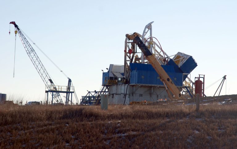 An oil rig north of Belfield, N.D., off of Highway 85. (AP/Betsy Simon)