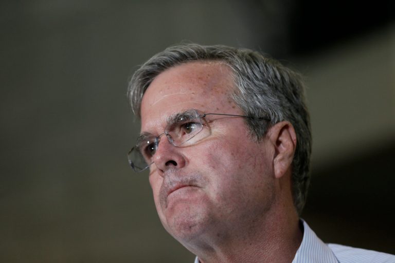 Republican presidential candidate former Florida Gov. Jeb Bush speaks during a town hall meeting at The Music Man Square, Monday, Sept. 21, 2015, in Mason City, Iowa. (AP Photo/Charlie Neibergall)