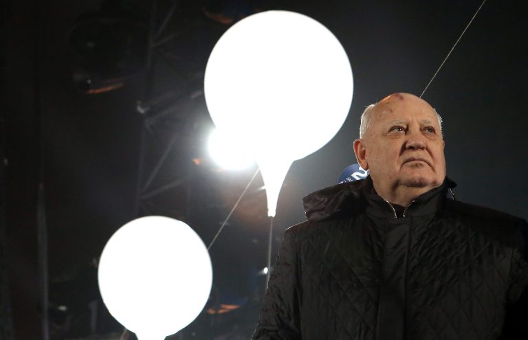 Former Soviet leader Mikhail Gorbachev attends celebrations for the 25th anniversary of the fall of the Berlin Wall at the Brandenburg Gate on Nov. 9, 2014 in Berlin, Germany. (Photo by Adam Berry/Getty images)