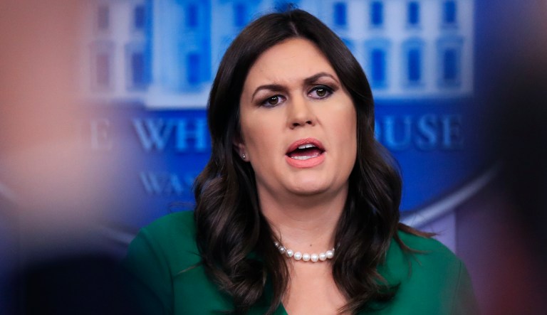 White House press secretary Sarah Huckabee Sanders talks to reporters during the daily press briefing in the Brady press briefing room at the White House, in Washington, Tuesday, Dec. 19, 2017. (AP Photo/Manuel Balce Ceneta)