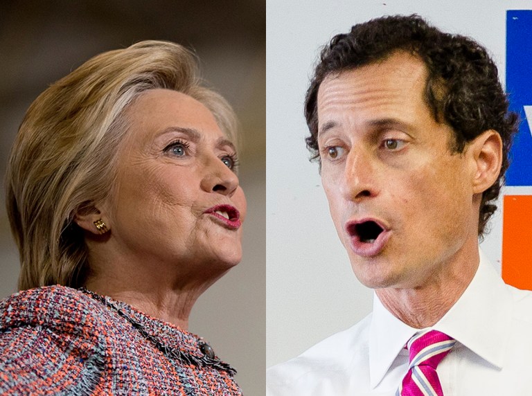 Donald Trump's team attacked rival Hillary Clinton Thursday for accepting $550 in donations from disgraced ex-congressman Anthony Weiner after reports a day earlier that he was sexually involved with a minor. (AP Photos)