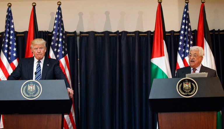 President Trump, standing alongside Palestinian President Mahmoud Abbas, said 