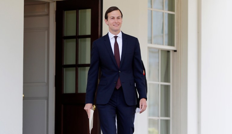 White House senior adviser Jared Kushner talks to reporters after meeting on Capitol Hill behind closed doors with the Senate Intelligence Committee on the investigation into possible collusion between Russian officials and the Trump campaign. (AP Photo/Pablo Martinez Monsivais)