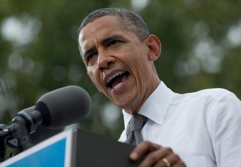 President Barack Obama speaks at a campaign event in Columbus, Ohio, on Monda.  (AP Photo)