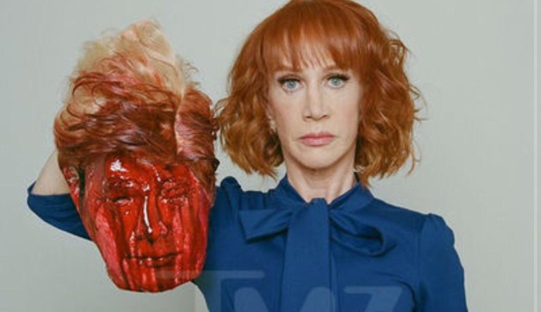 Comedian Kathy Griffin reportedly joked a photoshoot that features her holding President Trump's severed head may land her in prison.