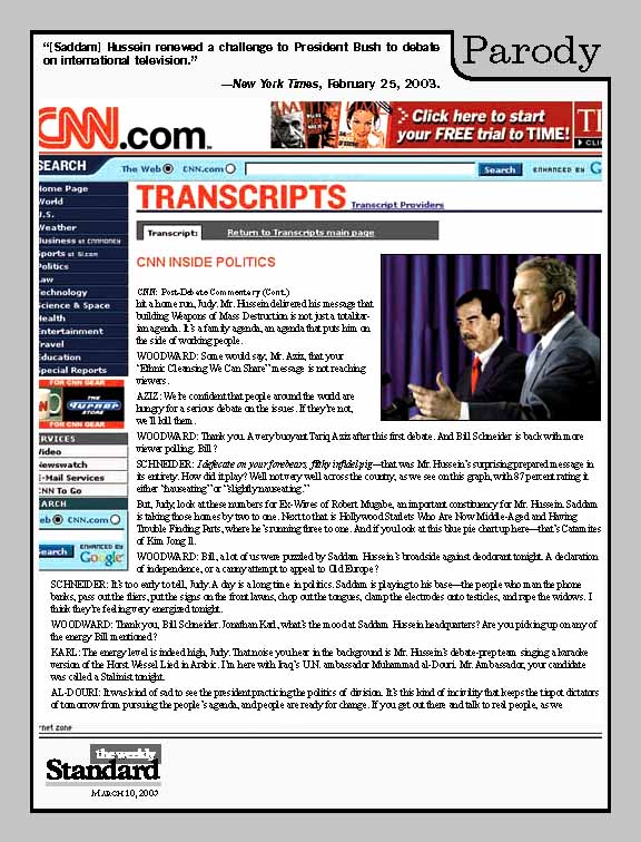 CNN round-up on Bush-Hussein debate.