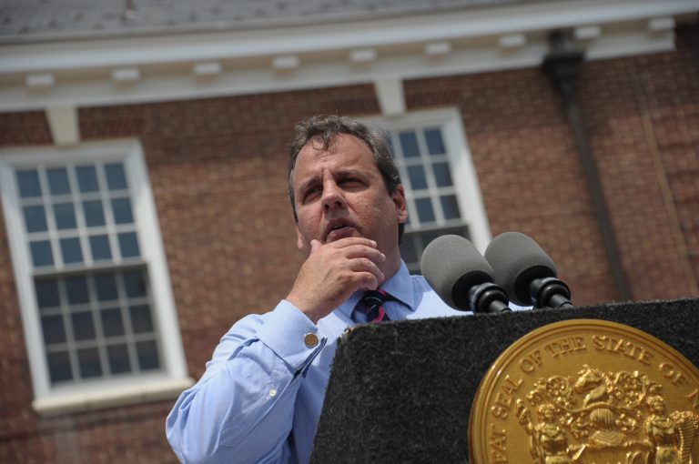 New Jersey Gov. Chris Christie addresses media and attendees during the Hurricane Sandy New Jersey Relief Fund Press Conference at Sayreville Borough Hall on July 8 in Sayreville, N.J. (Michael Loccisano/Getty Images)