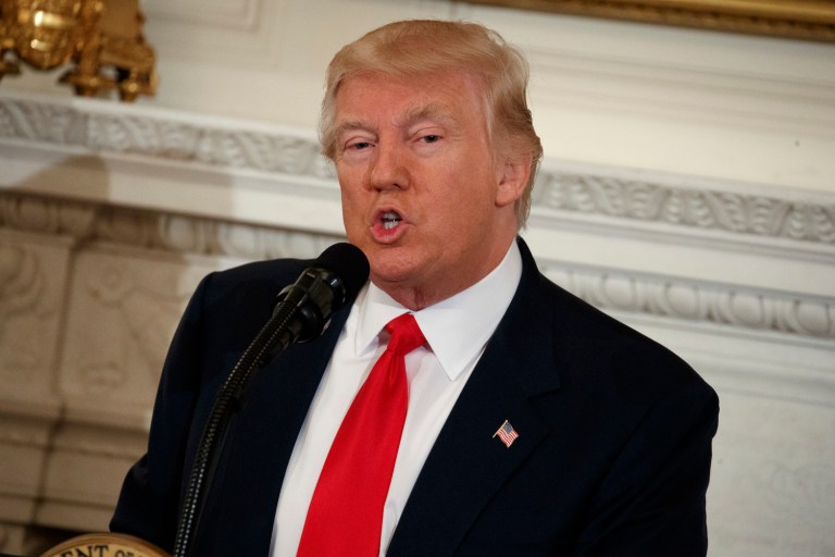 Trump discussed healthcare, taxes, infrastructure spending, trade and border security in a speech during the National Governors Association meeting. (AP Photo/Evan Vucci)