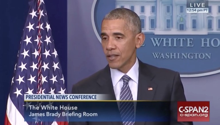 President Obama often talked up the stock market's growth. Here, at a Nov. 14, 2016 press conference, he said, 