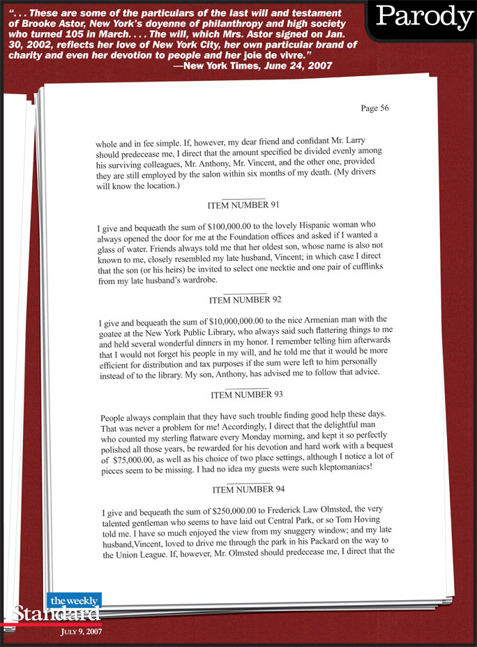 Details of Brooke Astor’s will.