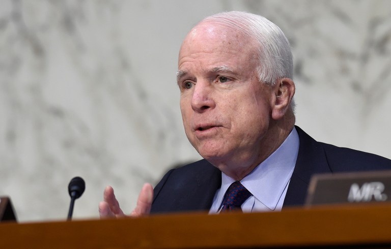 Senate Armed Services Committee Chairman Sen. John McCain, R-Ariz., said the new offensive launched by Russia in Syria this week shows Vladimir Putin is working closely with Syrian President Bashar Assad in attacking rebel forces and the Syrian people. (AP Photo/Susan Walsh, File)