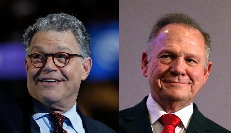 Editorial boards at the national newspapers withheld judgment on Sen. Al Franken, after being much more forward about Alabama Senate candidate Roy Moore. (AP Photos)