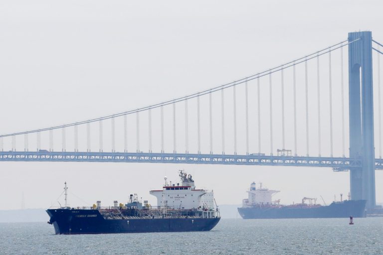 An oil products ship enters New York Harbor.Â House leaders have scheduled a floor vote on a bill lifting the 40-year-old ban on oil exports for Friday.Â (AP Photo/Mark Lennihan)