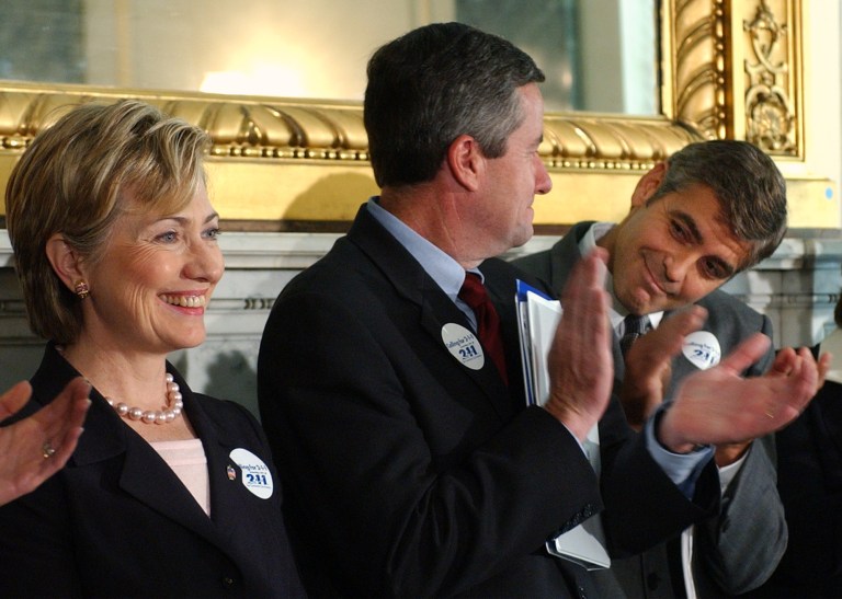 The event will be the first of two times Hillary Clinton and the Clooneys will collaborate in April. (AP Photo)