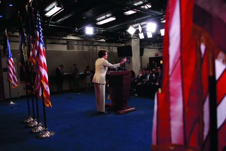 The latest election analysis from the University of Virginia finds that House Minority Leader Nancy Pelosi will fall short of winning the needed House seats to win back the speakership. (Photo by Win McNamee/Getty Images)