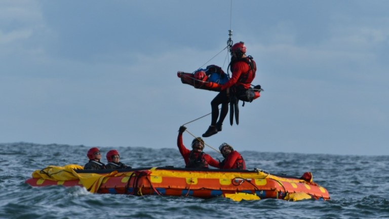Personnel from the 45th Operations Group, Detachment 3, simulate astronaut rescue and recovery operations, Dec 12, 2018 off the coast of Cape Canaveral Air Station, Fla. As the U.S. prepares to return to human spaceflight, DET 3 in coordination with NASA and commercial partners, will play a direct role in rescue and recovery of astronauts because they are the only Department of Defense unit responsible for all aspects of human spaceflight recovery including planning of rescue tactics, real-world execution, and overall command and control of the human spaceflight mission. 