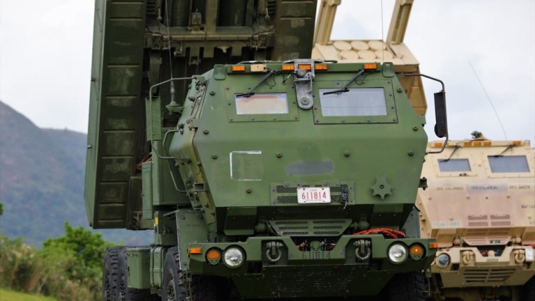 A U.S. Marine High Mobility Artillery Rocket System positions itself to conduct long-range precision dry fires in the Ryukyu southwest island archipelago chain Nov. 3. Orient Shield 21-1 is the largest U.S. Army field training exercise in Japan that tests and refines multi-domain operations. 