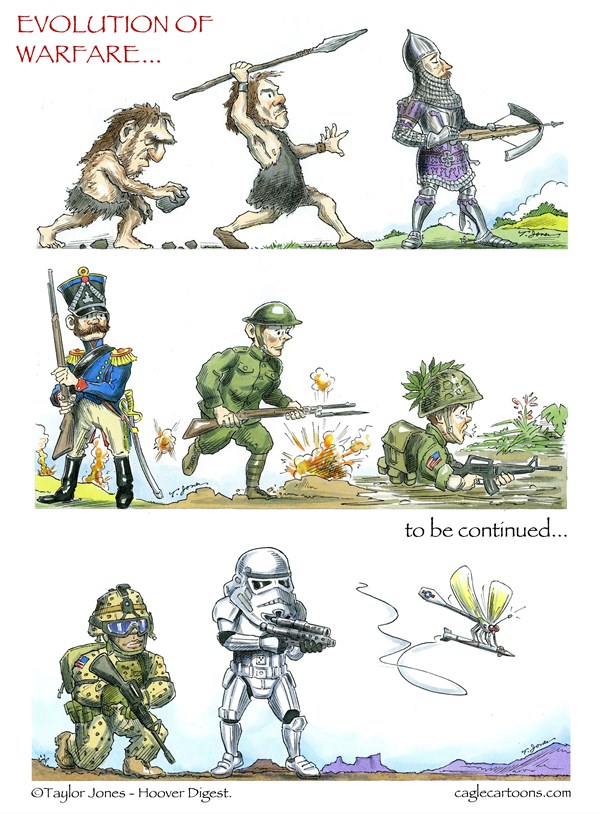 Editorial cartoon: Evolution of warfare…