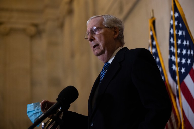 Mitch McConnell at a press conference.
