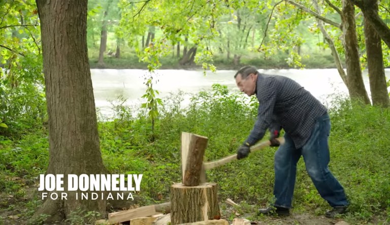 Is that pre-cut wood that Joe Donnelly is chopping in his latest ad?