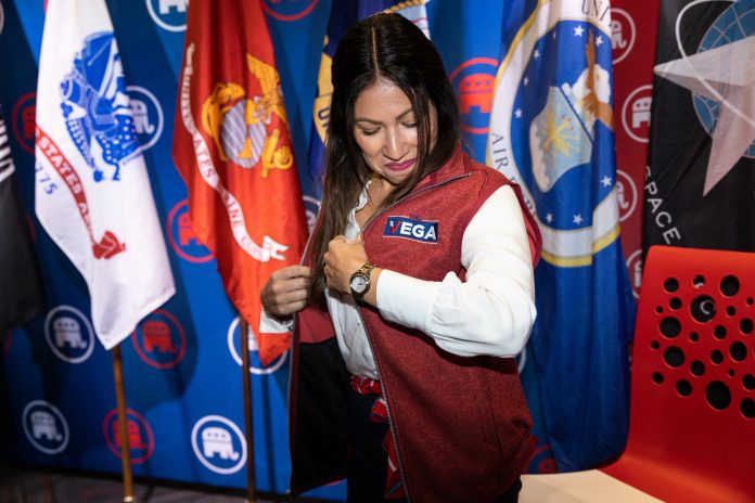 Yesli Vega, Republican Candidate for Virginia's 7th Congressional District, at a campaign rally in Fredericksburg, Virginia, Monday, Oct. 16, 2022 