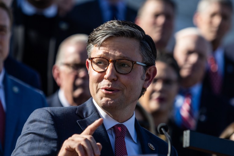 House Speaker Mike Johnson of La., speaks during a news conference at the Capitol in Washington, Wednesday, Oct. 25, 2023.