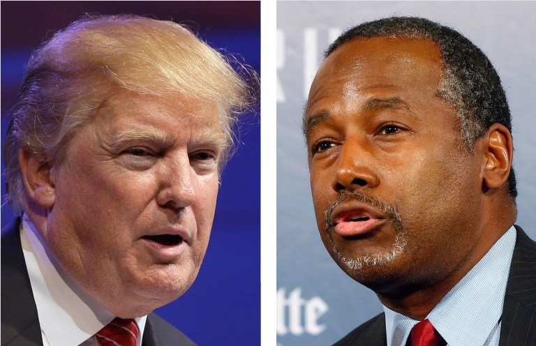 Taken together, Trump and Carson supporters now comprise about 48 percent of the electorate.Â (AP Photos)