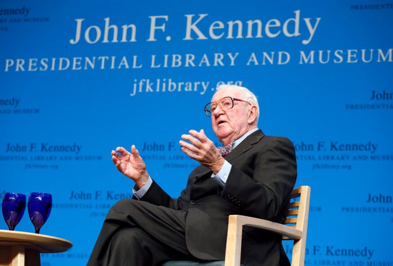 FILE - In this May 20, 2013 file photo, Retired U.S. Supreme Court Justice John Paul Stevens talks about his views and career during a forum at the John F. Kennedy Library in Boston. Stevens said he thinks it is appropriate for Supreme Court justices to factor in political considerations when weighing a decision to retire. (AP Photo/Michael Dwyer, File)