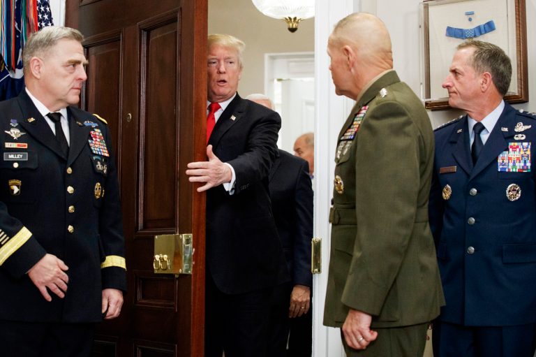 President Trump arrives to sign the National Defense Authorization Act for Fiscal Year 2018 in the Roosevelt Room of the White House on Dec. 12. But the NDAA provides no actual money to the Pentagon and analysts believe lawmakers will eventually settle on deal to fund at least the 10 percent increase in base defense spending requested by the president. (AP Photo/Evan Vucci)