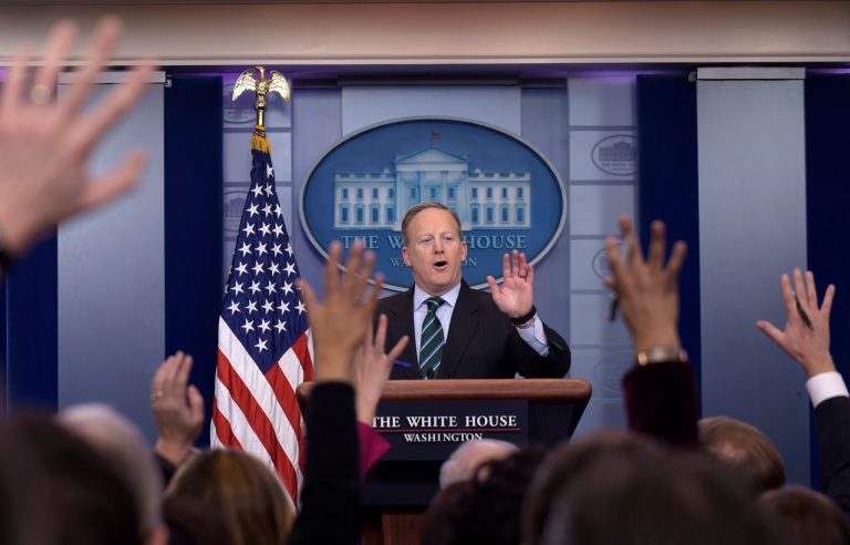 White House press secretary Sean Spicer speaks during the daily briefing at the White House in Washington, Wednesday, Jan. 25, 2017. (AP Photo/Susan Walsh)