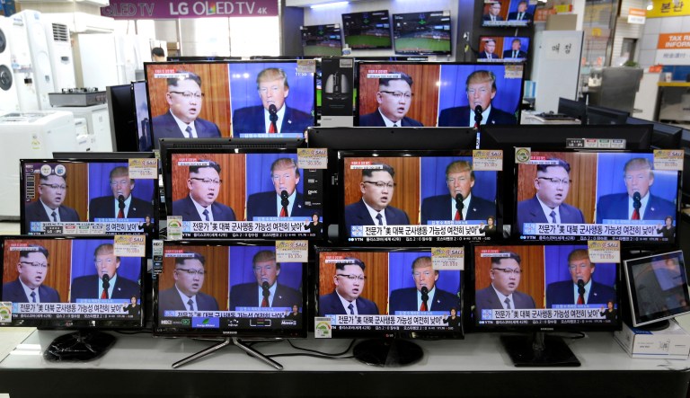 Television screens in South Korea show news reports of escalating tensions between the United States and North Korea. A top Democrat on the Senate Armed Services Committee said that South Korean leaders were confused by the Trump administration's public statements regarding whether it is seeking dialogue with North Korea as tensions escalate. (AP Photo/Ahn Young-joon)