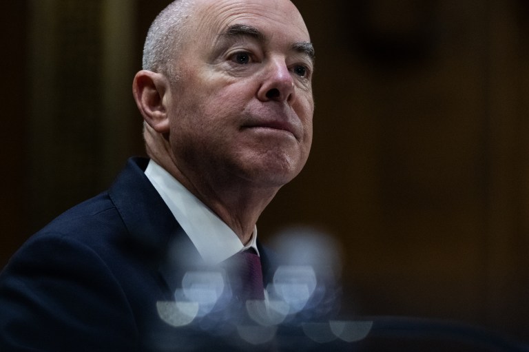 Homeland Security Secretary Alejandro Mayorkas and Health and Human Services Secretary Xavier Becerra testify during a Senate Appropriations Committee hearing on the President's supplemental request for the Departments of Health and Human Services and Homeland Security, on Capitol Hill in Washington, DC, on November 8, 2023.