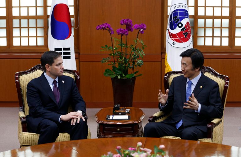 Sen. Marco Rubio, R-Fla., left, listens to South Korean Foreign Minister Yun Byung-se during their meeting at the Foreign Ministry in Seoul on Friday. (AP Photo/Kim Hong-Ji, Pool)