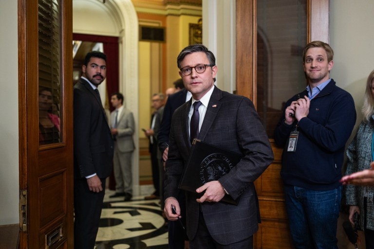 U.S. Speaker of the House Mike Johnson (R-LA) arrives at the Capitol November 13, 2023 in Washington, DC. 