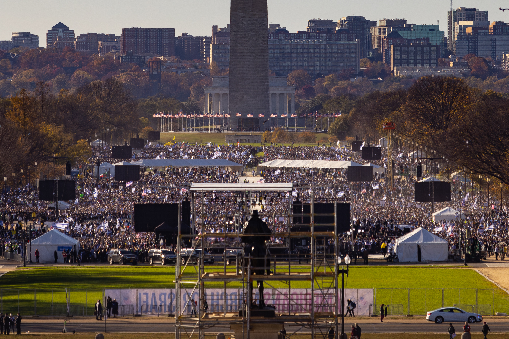 Thousands of pro-Israel supporters converge on the National Mall during the "March for Israel” on Nov. 14, 2023. Tens of thousands attended the rally in solidarity with Israel, calling for the release of the remaining hostages by Hamas.