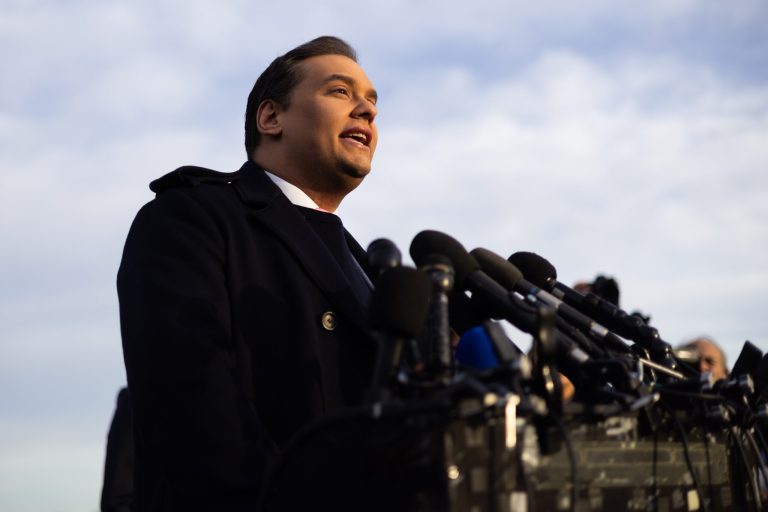 Rep. George Santos (R-NY) during a news conference outside the Capitol in Washington, D.C., on Thursday, Nov. 30, 2023. 