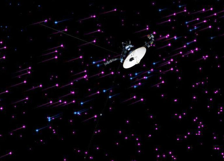  This artist rendering provided by NASA shows Voyager 1 at the edge of the solar system. NASA said Monday, Dec. 3, 2012 that the long-running spacecraft has entered a new region at the fringes of the solar system thought to be the last layer before the beginning of interstellar space, or the space between stars. Mission chief scientist Ed Stone says it's unknown when Voyager 1 will finally break through to interstellar space. Once that happens, it'll be the first manmade object to leave the solar system. (AP Photo/NASA)  