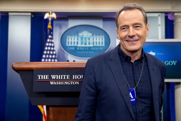 Actor Bryan Cranston visits the briefing room of the White House in Washington, Monday, Nov. 9, 2015. Cranston is in Washington for the premier of his latest movie 
