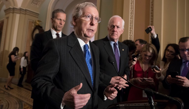 Senate Majority Leader Mitch McConnell, R-Ky., filed cloture on the bipartisan bill to ease rules on banks Thursday afternoon, meaning that the Senate will vote next week to cut off debate on the measure and then pass it. (AP Photo/J. Scott Applewhite)
