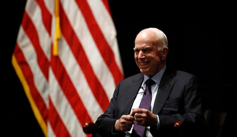 In an op-ed published in Sports Illustrated on Saturday, Larry Fitzgerald, who has played his whole NFL career in Arizona, cited Sen. John McCain's military service. (AP Photo/Patrick Semansky)