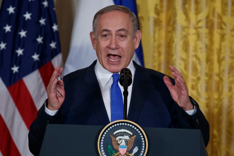 Prime Minister Benjamin Netanyahu insists that the Palestinians recognize the Jewish state and insists on ensuring that all of Israel's security needs are met. (AP Photo/Evan Vucci)
