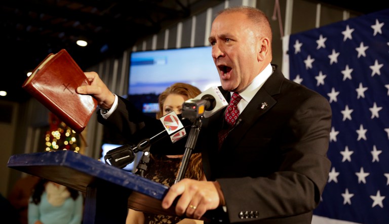 Officials at the Auschwitz-Birkenau Memorial and Museum have criticized Rep. Clay Higgins for narrating part of a five-minute video from inside a former gas chamber at the Nazi concentration camp in Poland. (Lee Celano/The Daily Advertiser via AP, File)