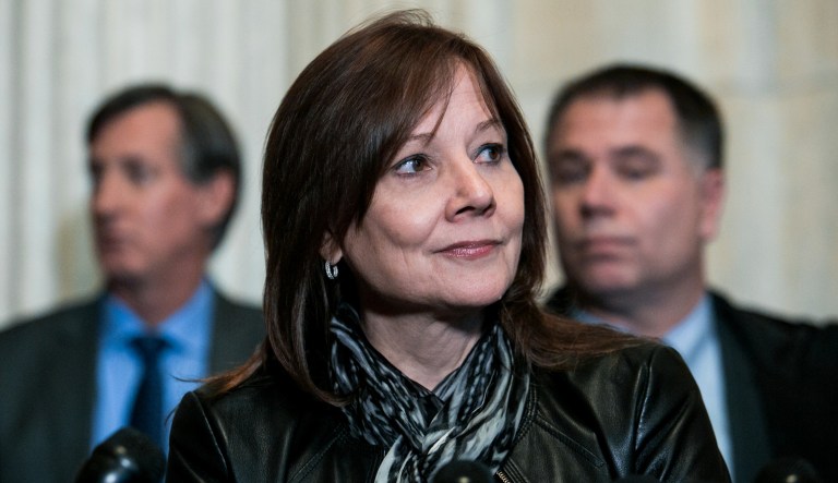 General Motors CEO Mary Barra speaks to reporters on Capitol Hill, Wednesday, Dec. 5, 2018. GM announced it would stop making the Chevy Cruze at its Lordstown, Ohio, plant, part of a massive restructuring for the Detroit-based automaker.